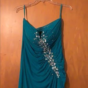 Full length teal blue prom dress